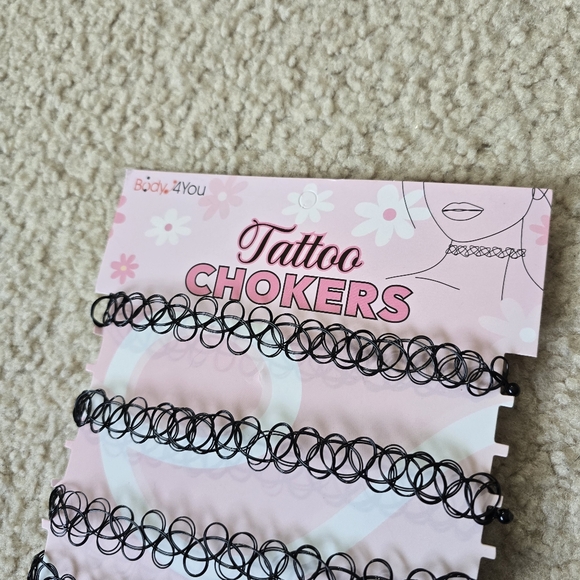 6 Black Tattoo Choker Necklace Set - Picture 3 of 3